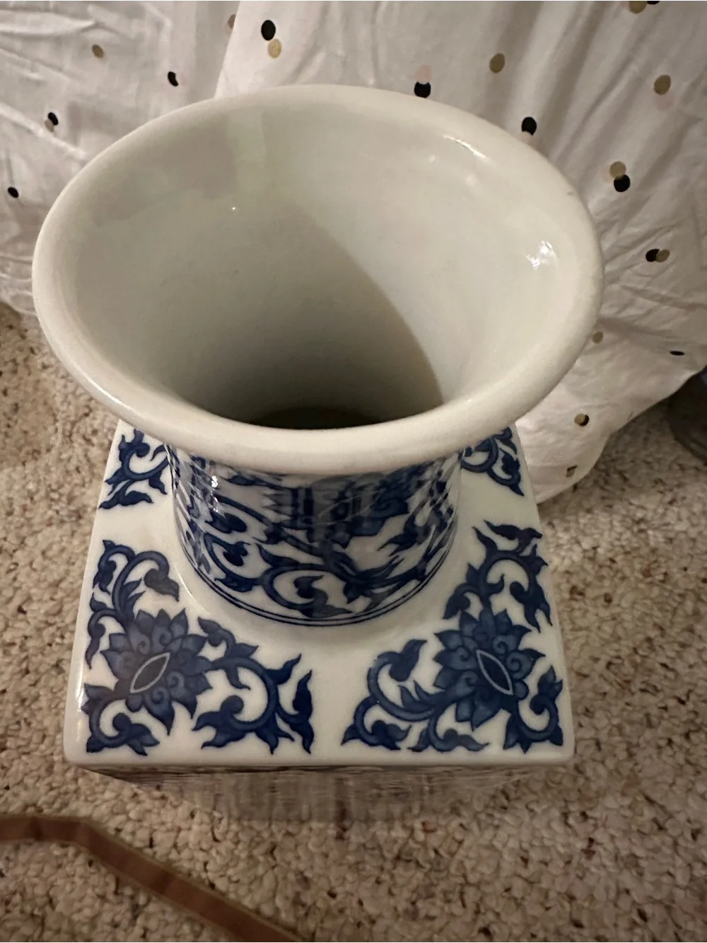 Vintage Blue and White Chinese Porcelain Vase Square Baluster Form